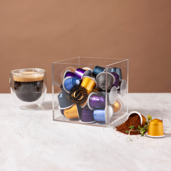 CUBE - Transparent opbevaringsboks (med kaffekapsler)